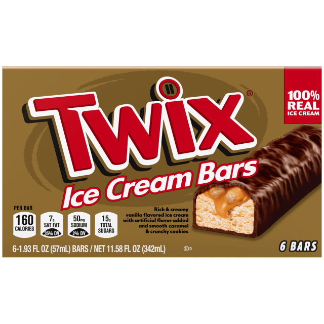 TWIX Ice Cream Bars Vanilla Caramel Chocolatey Cookie Dessert Bar Individually Wrapped, 6 Pack, 1.93 Oz Bars