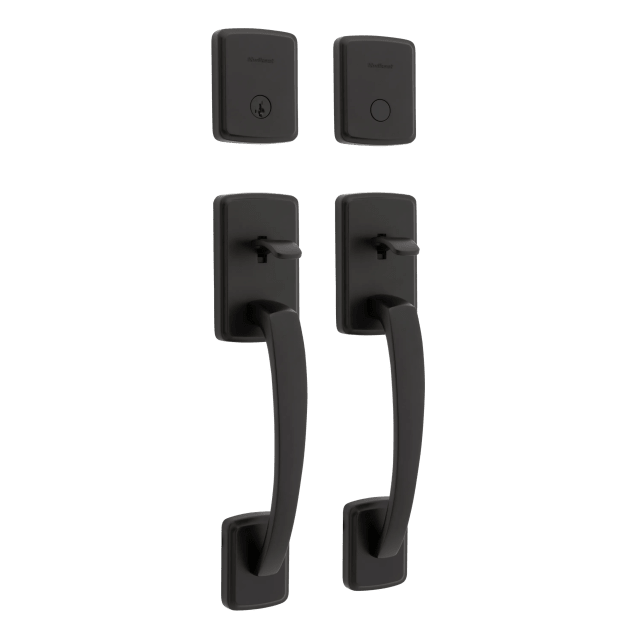 Henrik Single Cylinder Keyed Entry Door Handleset with Dummy French Door Combo Set in Matte Black featuring SmartKey Security
