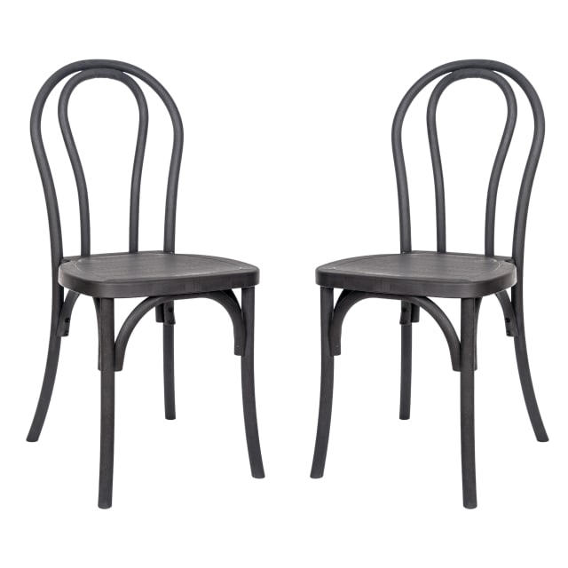 HERCULES 2 Pack Commercial Black Indoor/Outdoor Wood Look Stackable Resin Thonet Style Chair