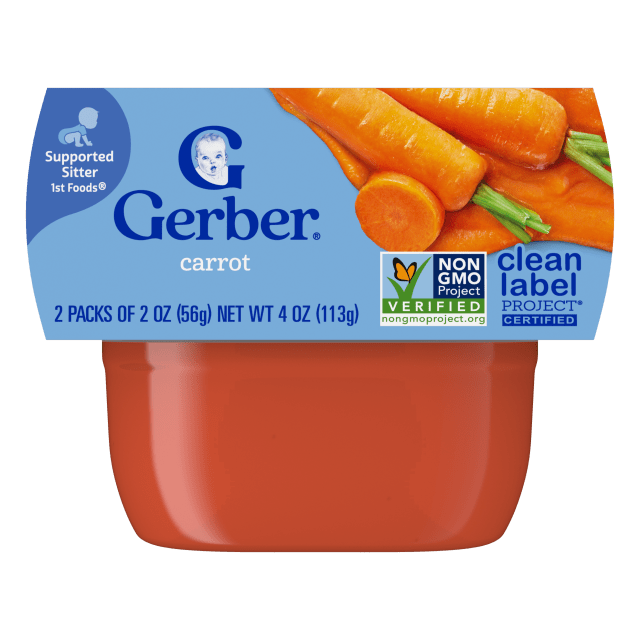 Gerber Stage 1 Baby Food, Carrot Puree Tubs, Baby Puree, 2PK