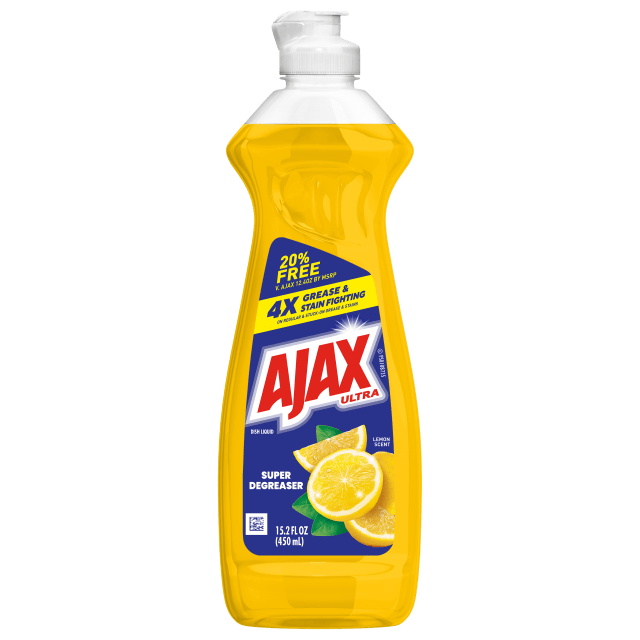 Ajax Ultra Liquid Dish Soap, Super Degreaser, Mess-Free, Easy-Flip Cap, Lemon Scent, 15.2 fl oz