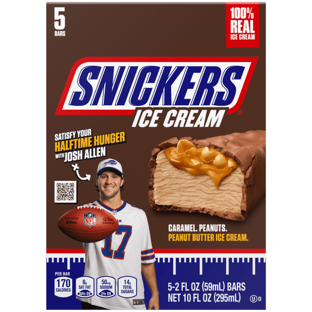 SNICKERS Ice Cream, Chocolatey Caramel Peanut Butter Ice Cream Bars Individually Wrapped Dessert, 5 Pack, 2 Oz Bars
