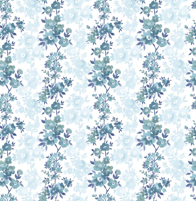 Charlise Blue Floral Stripe Wallpaper