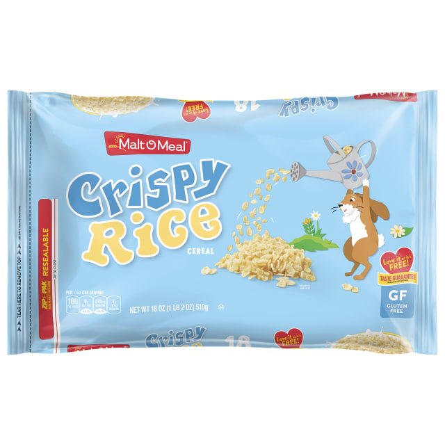 Malt-O-Meal Crispy Rice Cereal, Gluten Free Breakfast Cereal, 18 OZ Resealable Cereal Bag