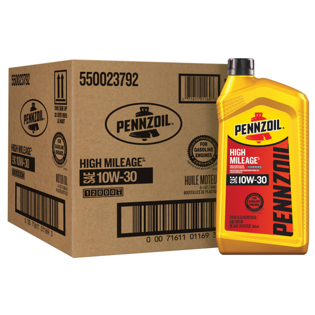Pennzoil High Mileage 10W-30 Motor Oil, 1 Quart (6 Pack)