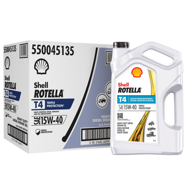Huile moteur diesel Shell Rotella T4 Triple Protection 15W-40, 5 litres (caisse de 3)