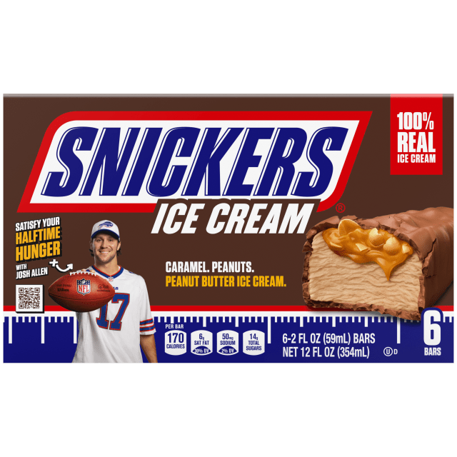 SNICKERS Ice Cream, Chocolatey Caramel Peanut Butter Ice Cream Bars Individually Wrapped Dessert, 6 Pack, 2 Oz Bars