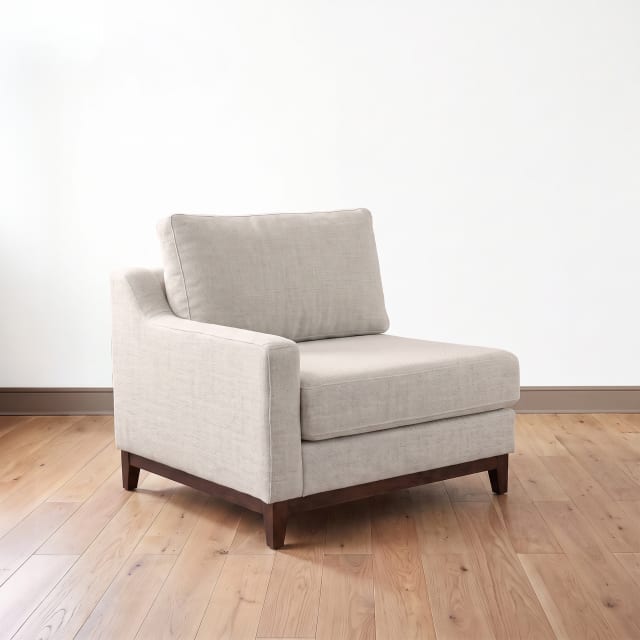 Bedford Modular Sectional Left Facing Armchair, Upholstered Sofa Component with Solid Wood Frame and Tapered Legs, Ivory
