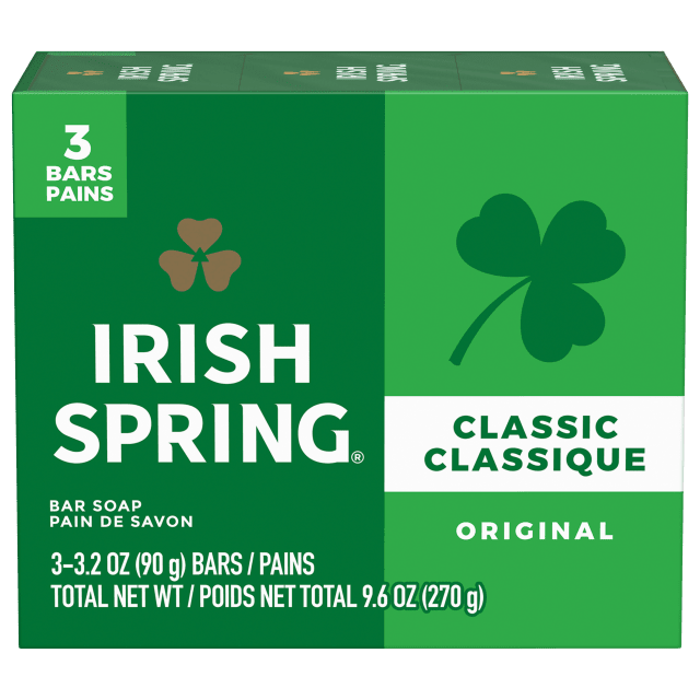 Pain de savon désodorisant Irish Spring Original pour homme, Avec huile de lin, Savon désodorisant offrant 12 heures de fraîcheur, Pain de 90 g (lot de 3)