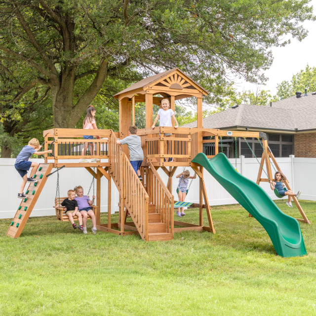 Caribbean Swing Set with Green Wave Slide