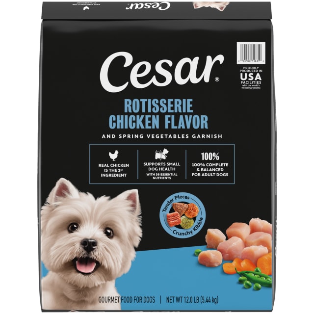 Cesar Chicken Flavor and Vegetable Garnish Small Breed Dry Dog Food Chicken, 12 lb Bag