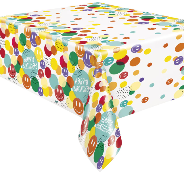 40426  Emoji Rectangular Plastic Table Cover, 54" x 84" - Short Fold