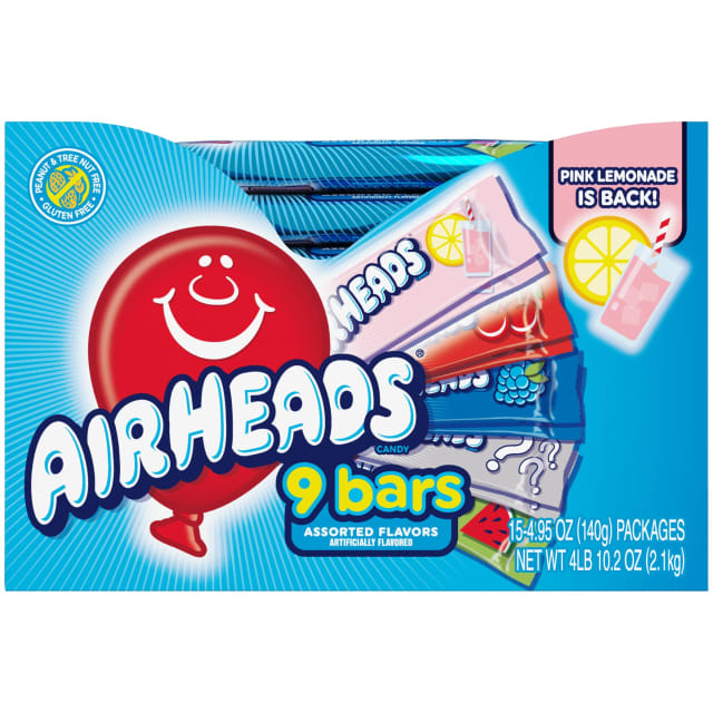 Airheads Bars Assorted Flavors 9 pc Check Stand Bags - 15 Pack