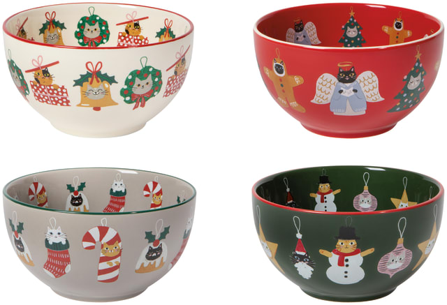 Bauble Cats Christmas Bowls Set of 4 Assorted