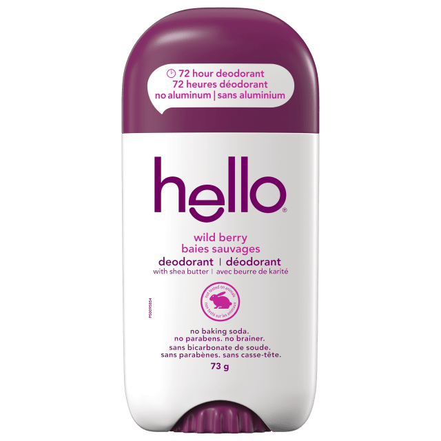 Déodorant sans aluminium hello baies sauvages pour femmes et hommes, déodorant 72 heures, sans bicarbonate de soude, enrichi en beurre de karité, végétalien, bâton déodorant de 73 g