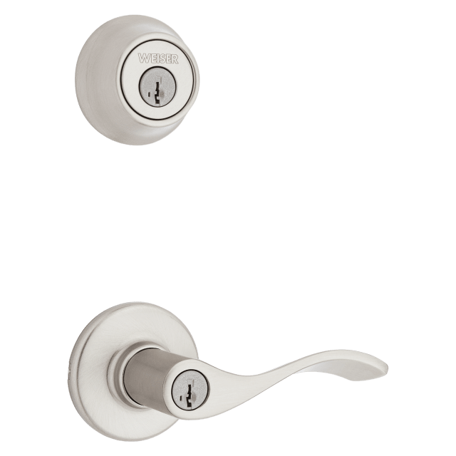 CS7451 Belmont Keyed Entry Lever and Single Cylinder Deadbolt Combo Pack featuring SmartKey Security™ in Satin Nickel