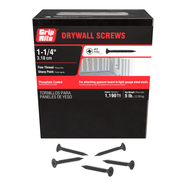 Grip-Rite 6 X 1-1/4" Fine Dw Screw 5# Hand Drive Drywall Screws