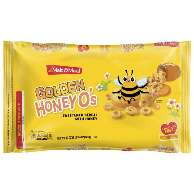 Malt-O-Meal Golden Honey O's Breakfast Cereal, Sweetened Corn, Oats, and Rice, 30 oz Resealable Bag