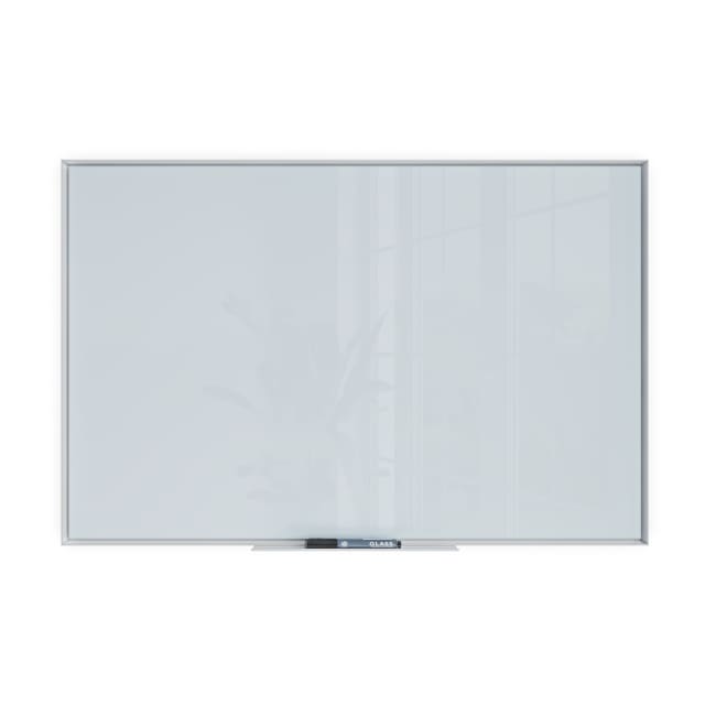 Aluminum Frame Magnetic Glass Dry Erase Board, White, White, 23" x 35", 3 x 2