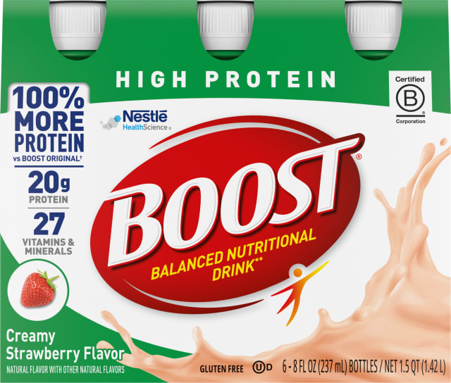 BOOST 20g High Protein Nutritional Drink Shakes, Creamy Strawberry, 8 fl oz, 6 Pack