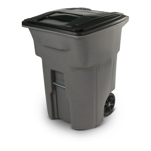 96 Gal. Graystone Trash Can with Wheels and Attached Lid