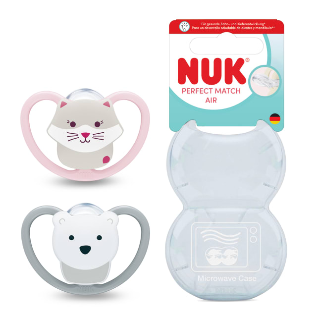 NUK Perfect Match Air Chupete | 6-18 meses | Chupetes ortodnticos que facilitan la ventilacin y evitan la irritacin | 95% de aceptacin por parte de los bebs** | Gato / Oso polar | 2 unidades