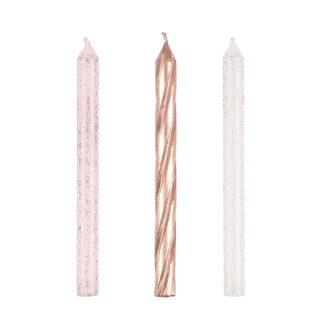 13143 Rose Gold Glitter Spiral Birthday Candles, 24ct