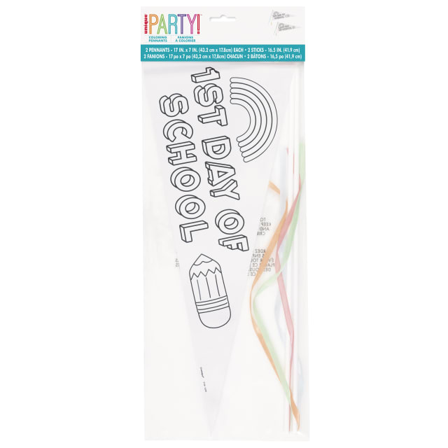 49169 Back to School "First Day of School" / "Last Day of School" DIY Coloring Paper Pennants, 2ct