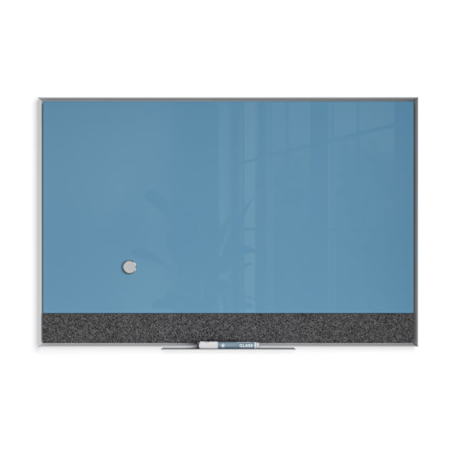 U Brands® White Aluminum Frame Magnetic Glass Dry Erase Board, 36" x 24" Blue (Actual Size 35" x 23")
