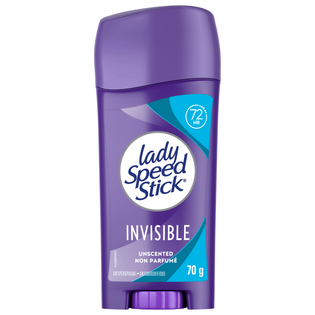 Lady Speed Stick Antiperspirant Deodorant for Women, 72 HR Sweat & Odor Protection, Invisible Dry, Unscented, 70 g Stick