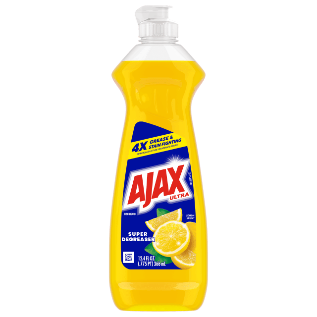 Ajax Ultra Liquid Dish Soap, Super Degreaser, Mess-Free, Easy-Flip Cap, Lemon Scent, 12.4 fl oz