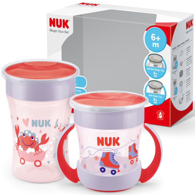 NUK Magic Cup & Mini Magic Sippy Cup Duo Set | 360 Anti-Spill Rim | 6+ Months | Leak-Proof & BPA-Free | 160 ml & 230 ml | Red