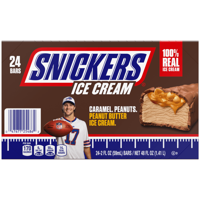 SNICKERS Ice Cream, Chocolatey Caramel Peanut Butter Ice Cream Bars Individually Wrapped Dessert Bulk, 24 Pack, 2 Oz Bars