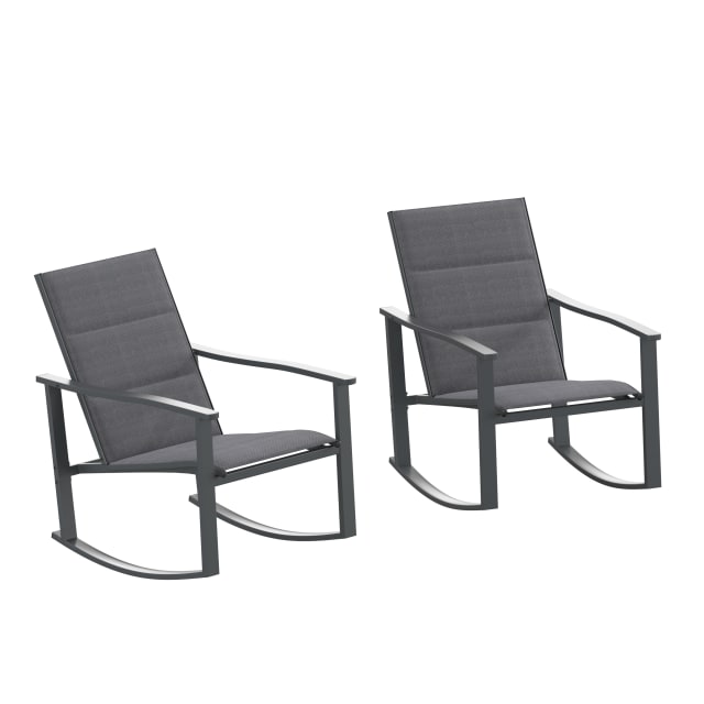 Brazos Set of 2 Black Outdoor Rocking Chairs with Flex Comfort Material and Black Steel Frames