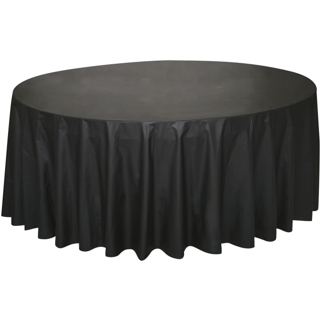 50033 Midnight Black Solid Round Plastic Table Cover, 84"