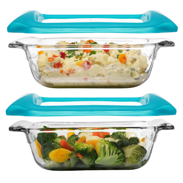 Libbey Baker’s Premium 8x8 Inch Glass Baking Dish Set of 2 with Lids, Stackable Bakeware with GreatGrip Handles, Durable Covered Square Dishes