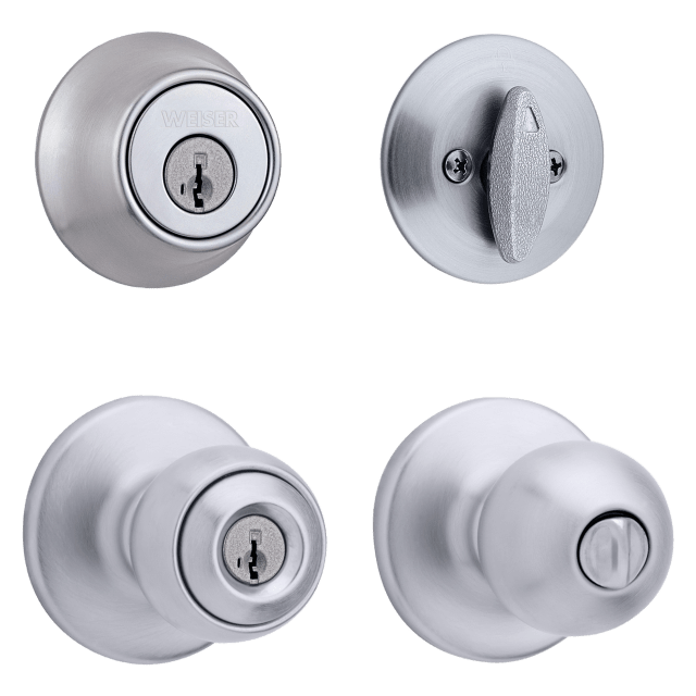 GACS7451 Yukon Entry Knob and Single Cylinder Deadbolt Combo Pack featuring SmartKey Security™ in Satin Chrome