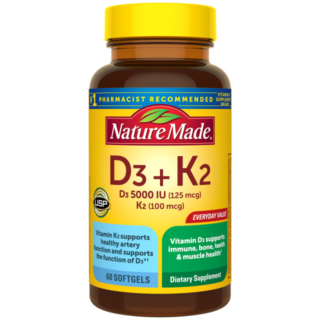 Nature Made Vitamin D3 K2 Softgels, Vitamin D 5000 IU per Serving, 60 Count