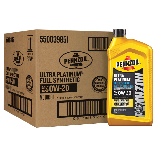 Pennzoil Ultra Platinum Full Synthetic 0W-20 Motor Oil, 1 Quart (Case of 6)