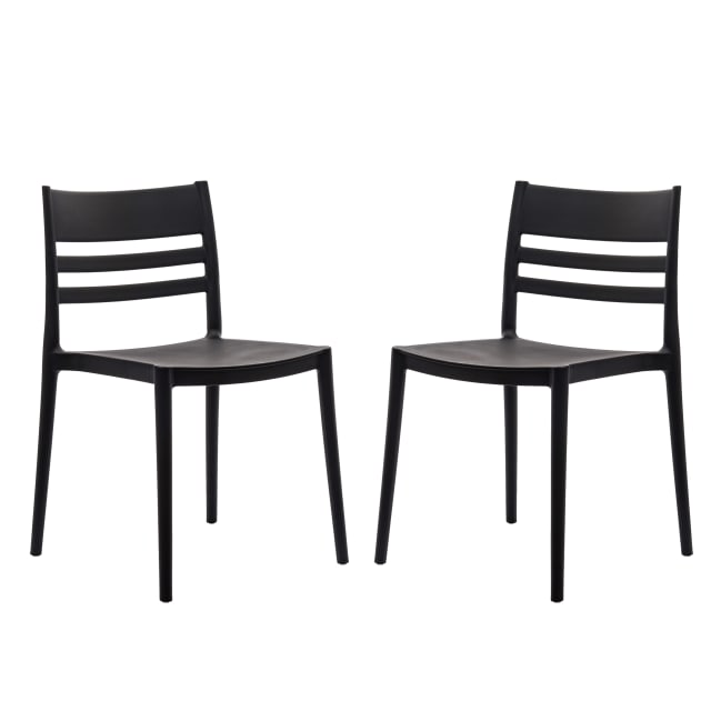 Bridgeport Set of 2 Indoor-Outdoor Stacking Patio Chairs with Slatted Backrest, Commercial All-Weather Resin Chairs in 5PK BK