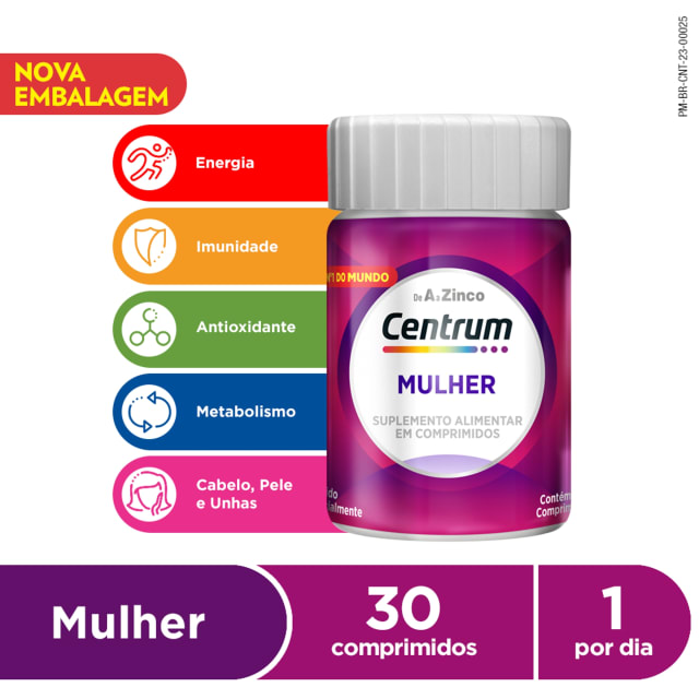 Centrum Gender Mulher Multivitaminico de A a Zinco com Vitaminas e Minerais 30 comprimidos