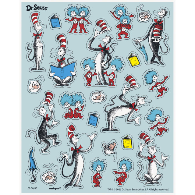 44840  Cat in the Hat Sticker Sheets, 4ct
