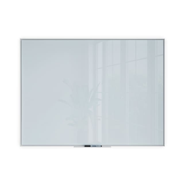 Aluminum Frame Magnetic Glass Dry Erase Board, White, White, 35" x 47", 4 x 3