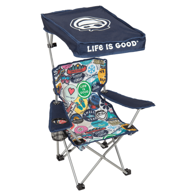 Life is Good®  Kids Quad Chair With Canopy Max Shade Quad Folding Camp Chair With Tilt UV Sun Protection Canopy And Sticker Print
