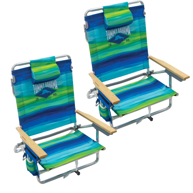 Tommy Bahama 2 X 2 X 3 Ft Multi 5 Position Lay Flat Backpack Beach Chair Green Stripe