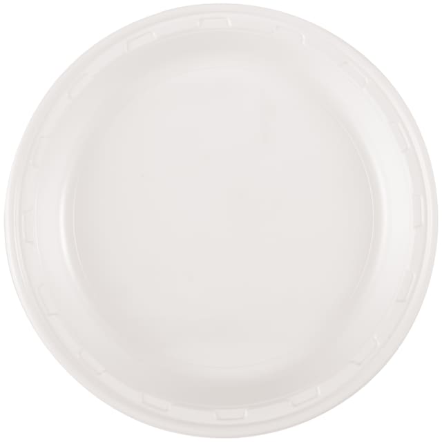 34409 Bright White Solid Round 10" Plastic Dinner Plates, 50ct