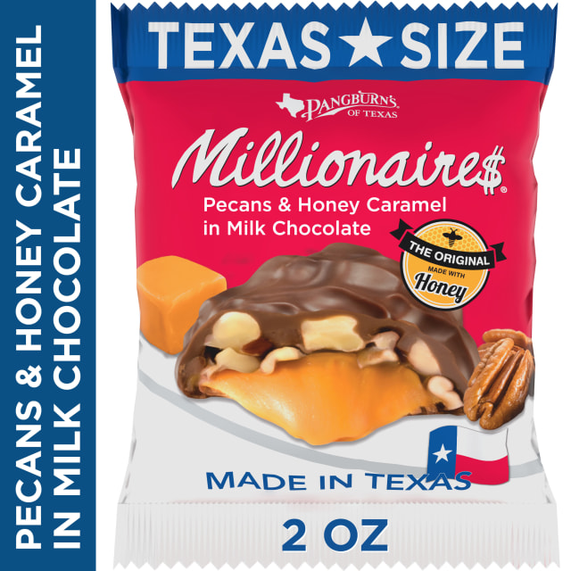 PANGBURN'S OF TEXAS Millionaires Milk Chocolate Covered Pecans and Honey Caramel Big Bite Candy Bar, 2 oz.