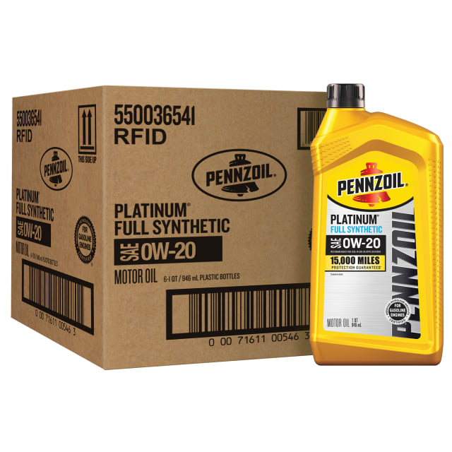 Pennzoil Platinum Full Synthetic 0W-20 Motor Oil, 1 Quart (6 Pack)
