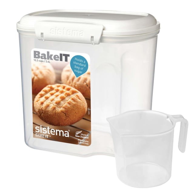 Sistema BAKE IT Food Storage Container + Measuring Cup | 2.4 L Food Pantry Storage Container | BPA-Free | White/Clear | 1 Count [1240]