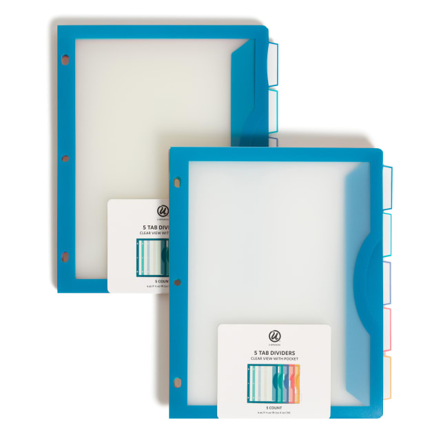 5 Tab Dividers - Clear View, 1/5 Cut, 3" Expansion, 5 Pockets, 5 Dividers, Clear, 11.43" x 9.46" x 0.8"